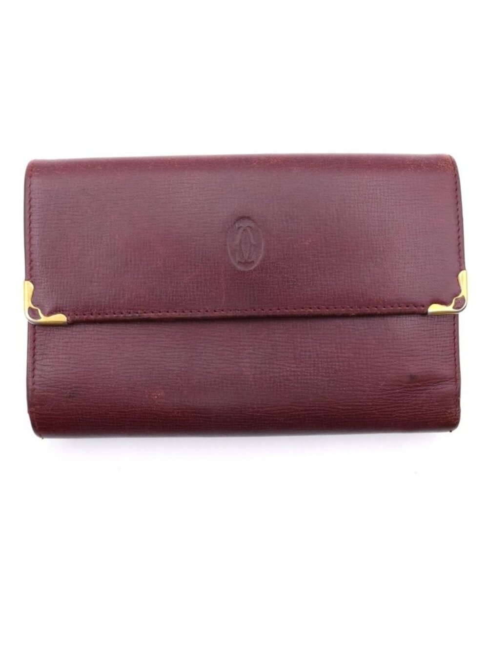 Cartier Must Line Gold Bifold Leather Wallet Red